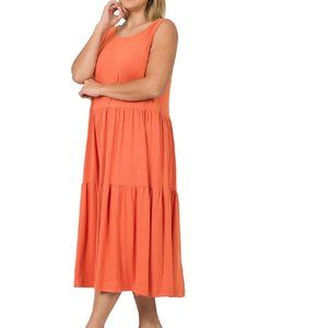 Zenana Plus Size Midi Dress Womens Casual Sleeveless Tiered Ash Copper 1X 2X 3X